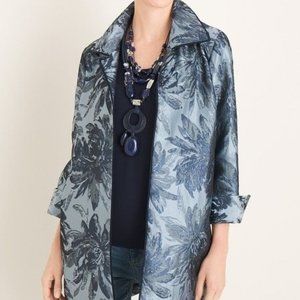CHICO'S BLUE TONAL FLORAL JACQUARD METALLIC TOPPER JACKET POCKETS 00 PETITE